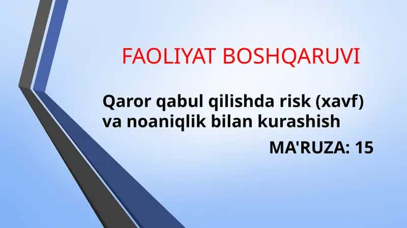Qaror qabul qilish jarayoni MAVZUSI