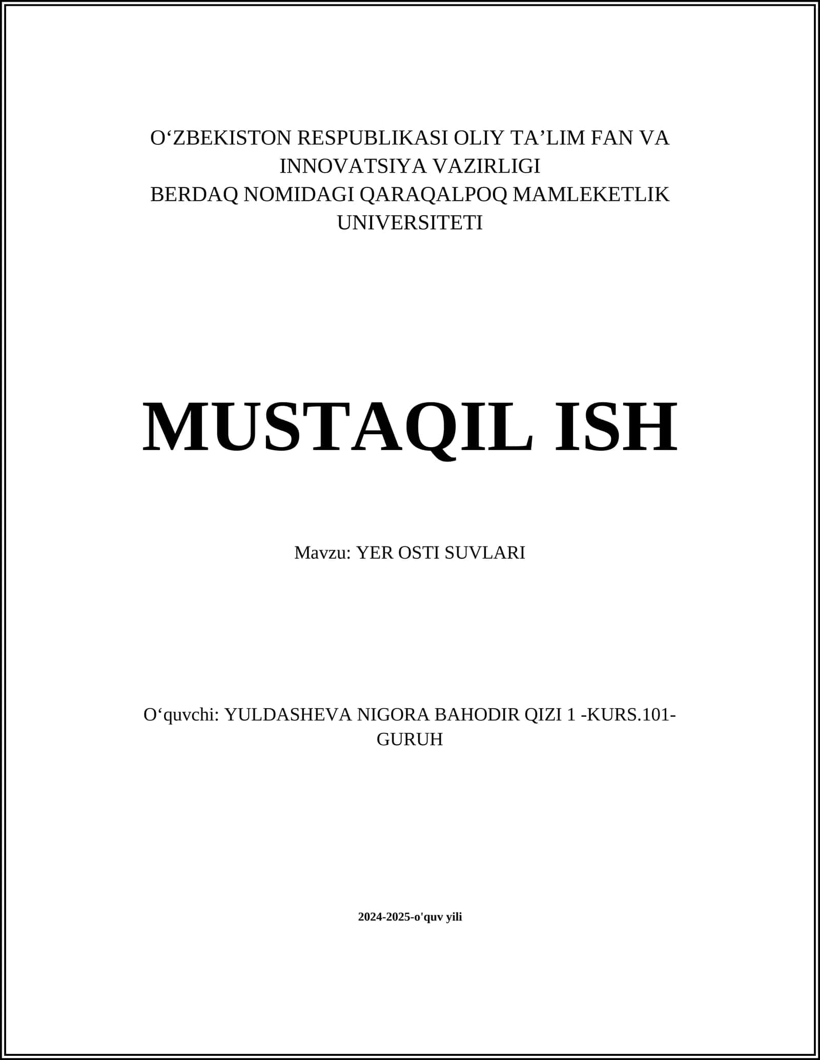 YER OSTI SUVLARI