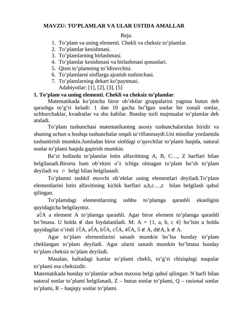 TO’PLAMLAR VA ULAR USTIDA AMALLAR