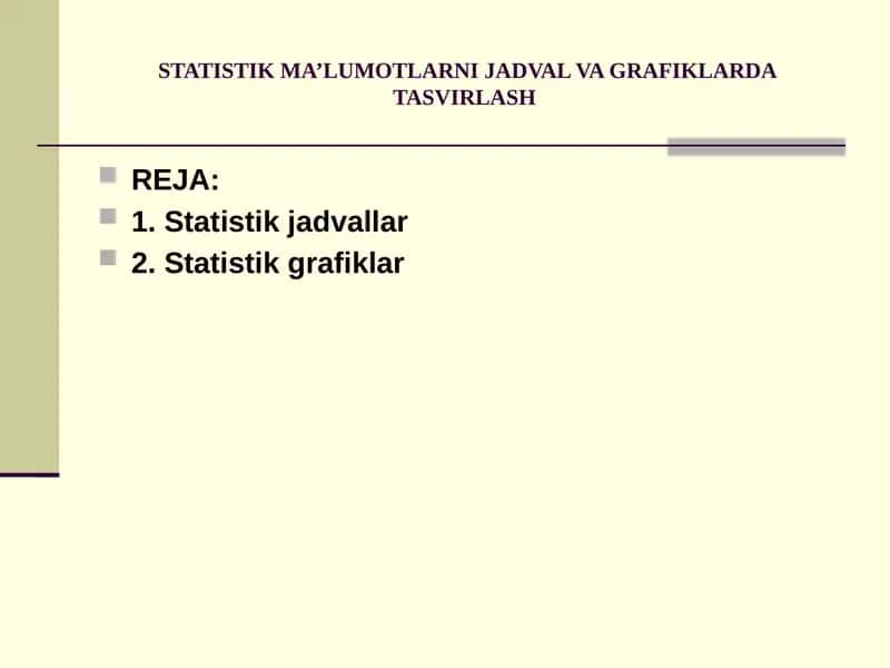 STATISTIK MA’LUMOTLARNI JADVAL VA GRAFIKLARDA TASVIRLASH