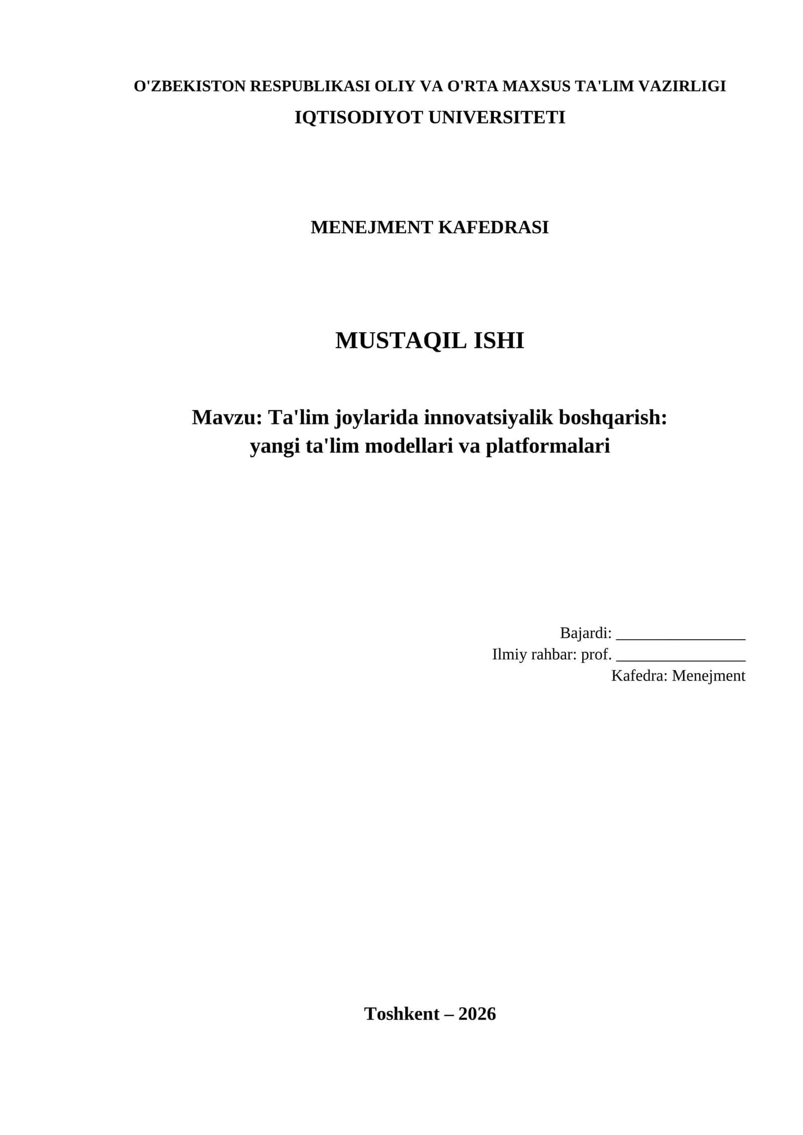 Ta'lim joylarida innovatsiyalik boshqarish: yangi ta'lim modellari va platformalari