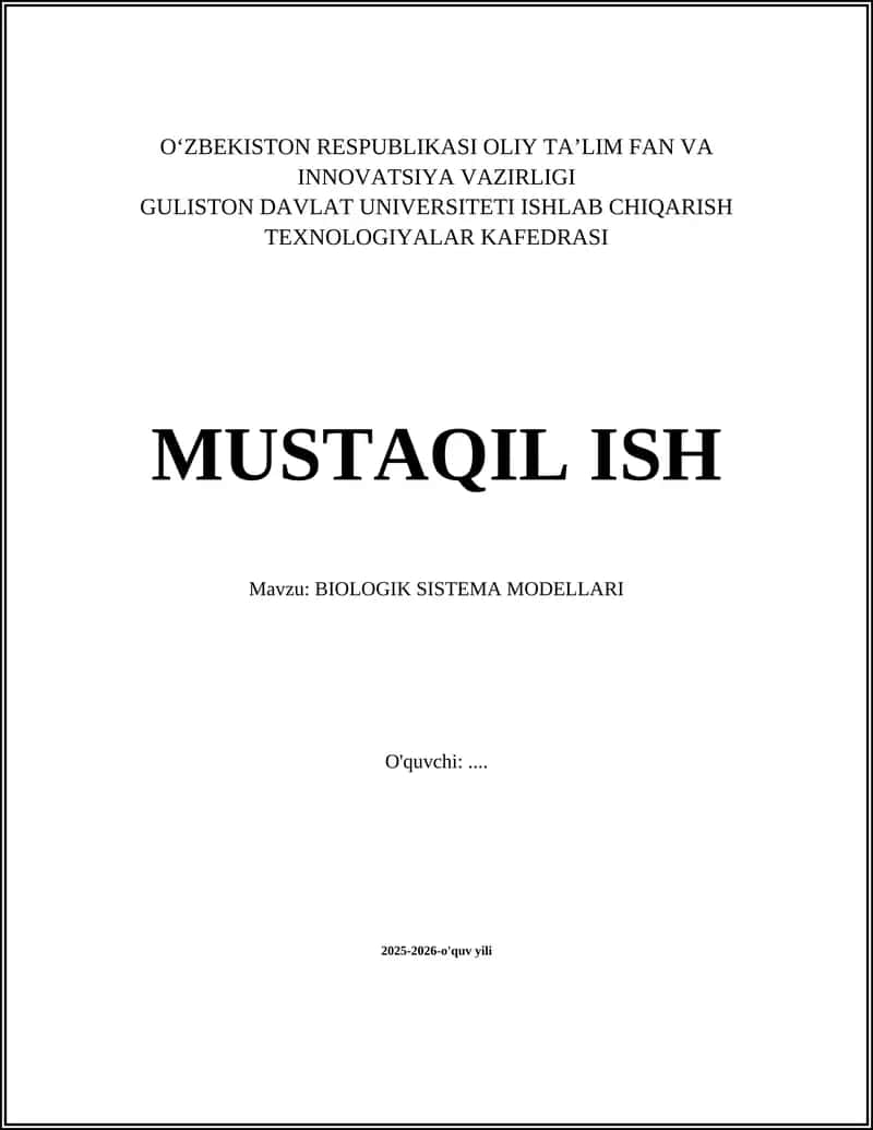 BIOLOGIK SISTEMA MODELLARI
