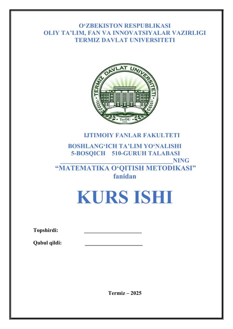 MATEMATIKA O‘QITISH METODIKASI