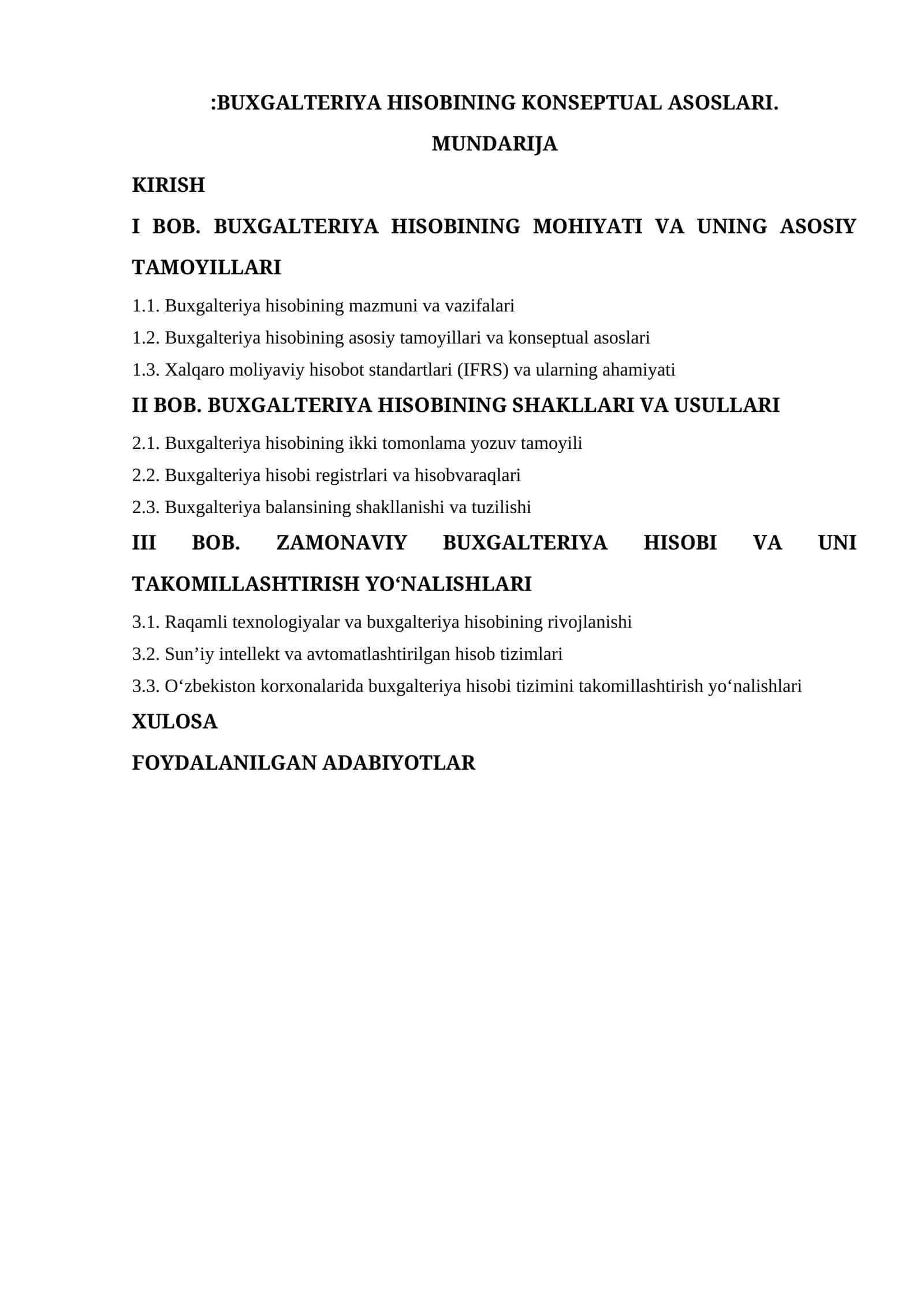 BUXGALTERIYA HISOBINING KONSEPTUAL ASOSLARI