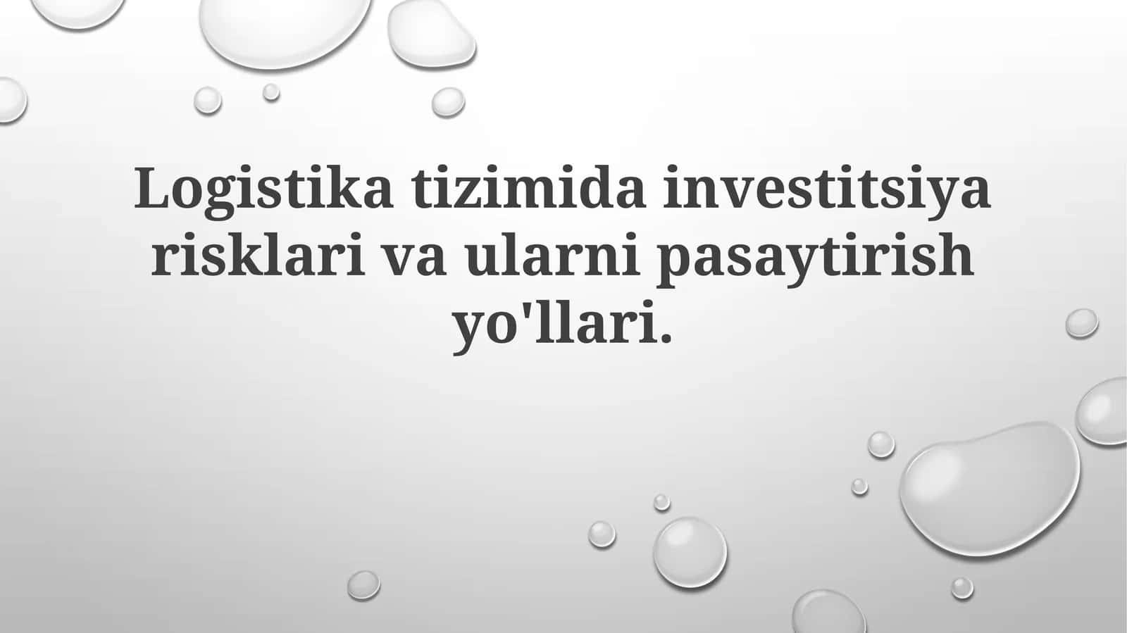 Logistikatizimidainvestitsiyarisklarivaularnipasaytirishyo'llari