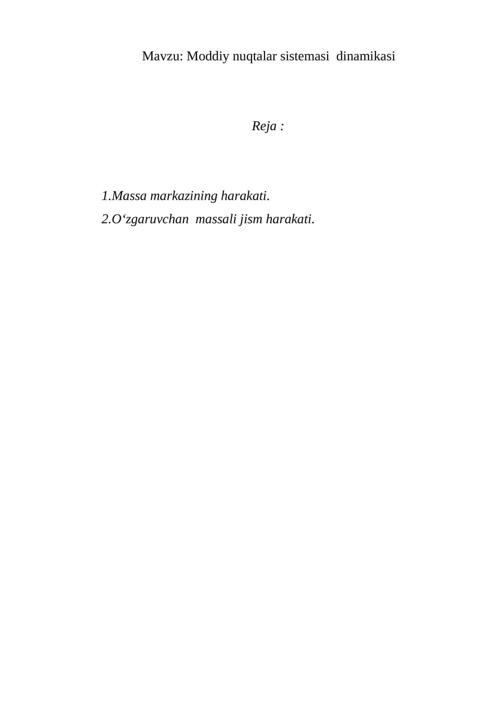 Moddiy nuqtalar sistemasi dinamikasi