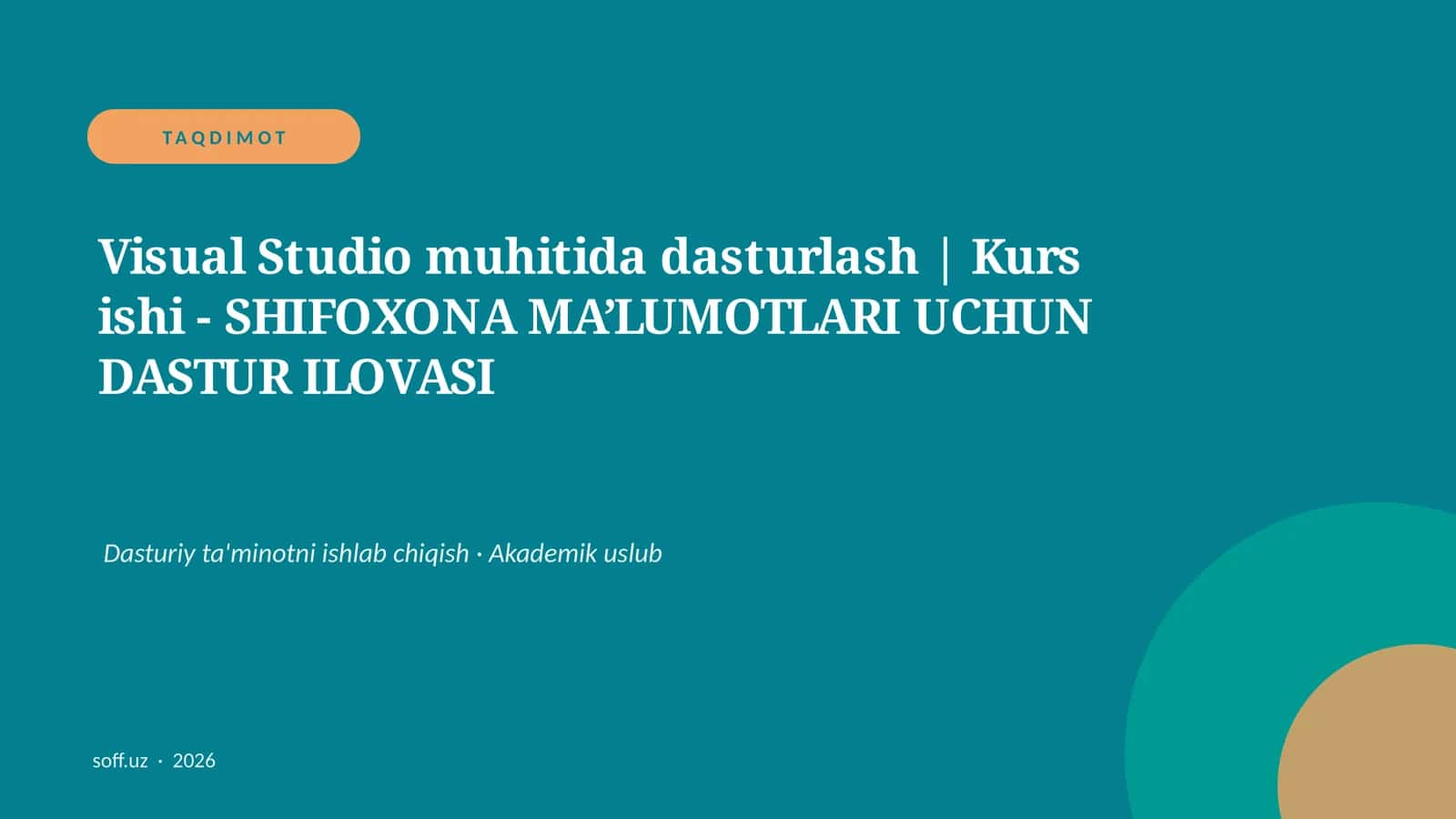 SHIFOXONA MA’LUMOTLARI UCHUN DASTUR ILOVASI