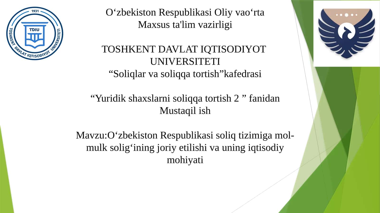 O‘zbekiston Respublikasisoliqtizimigamol-mulksolig‘iningjoriyetilishivauningiqtisodiymohiyati