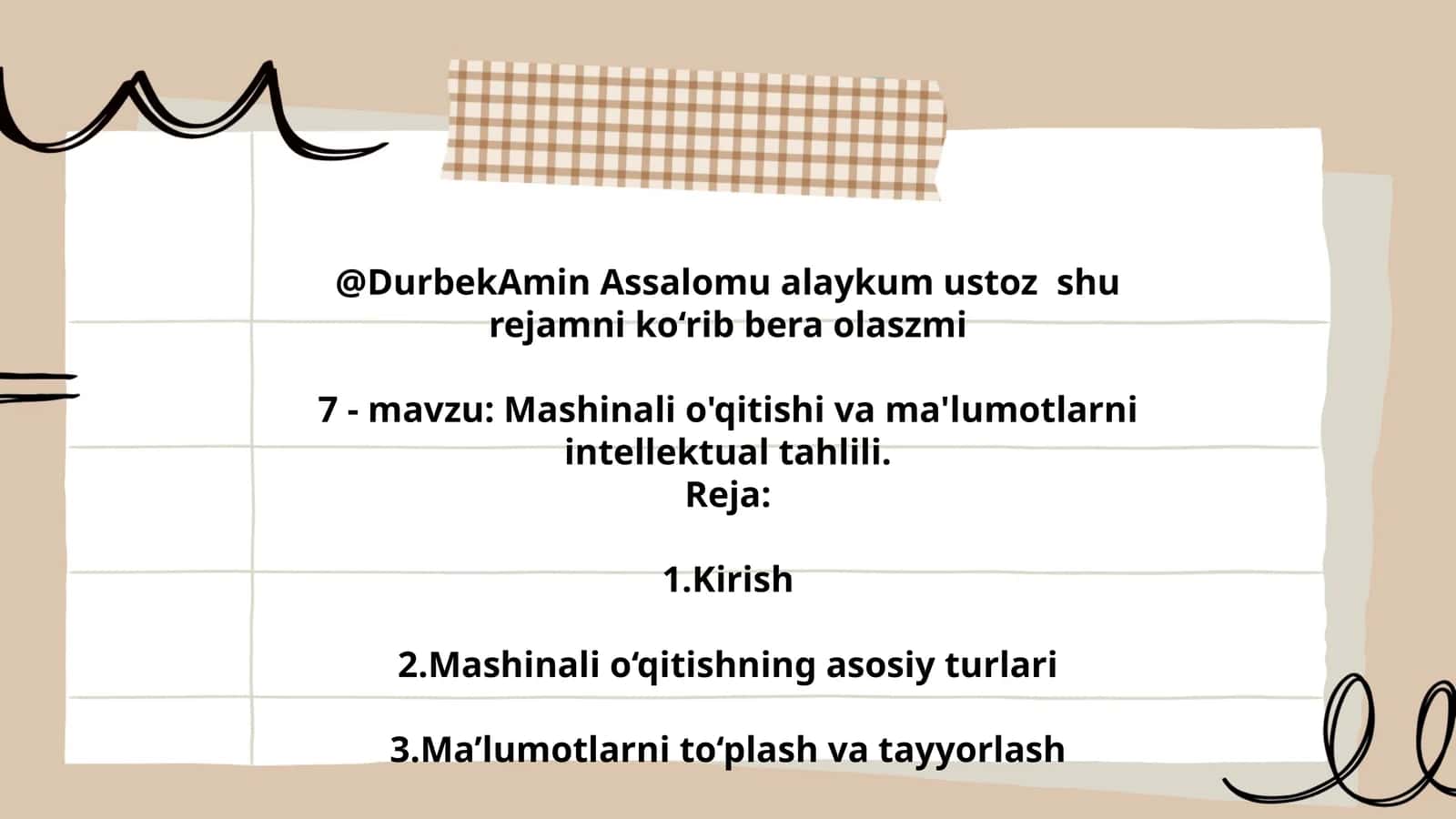Mashinali o'qitishi va ma'lumotlarni intellektual tahlili