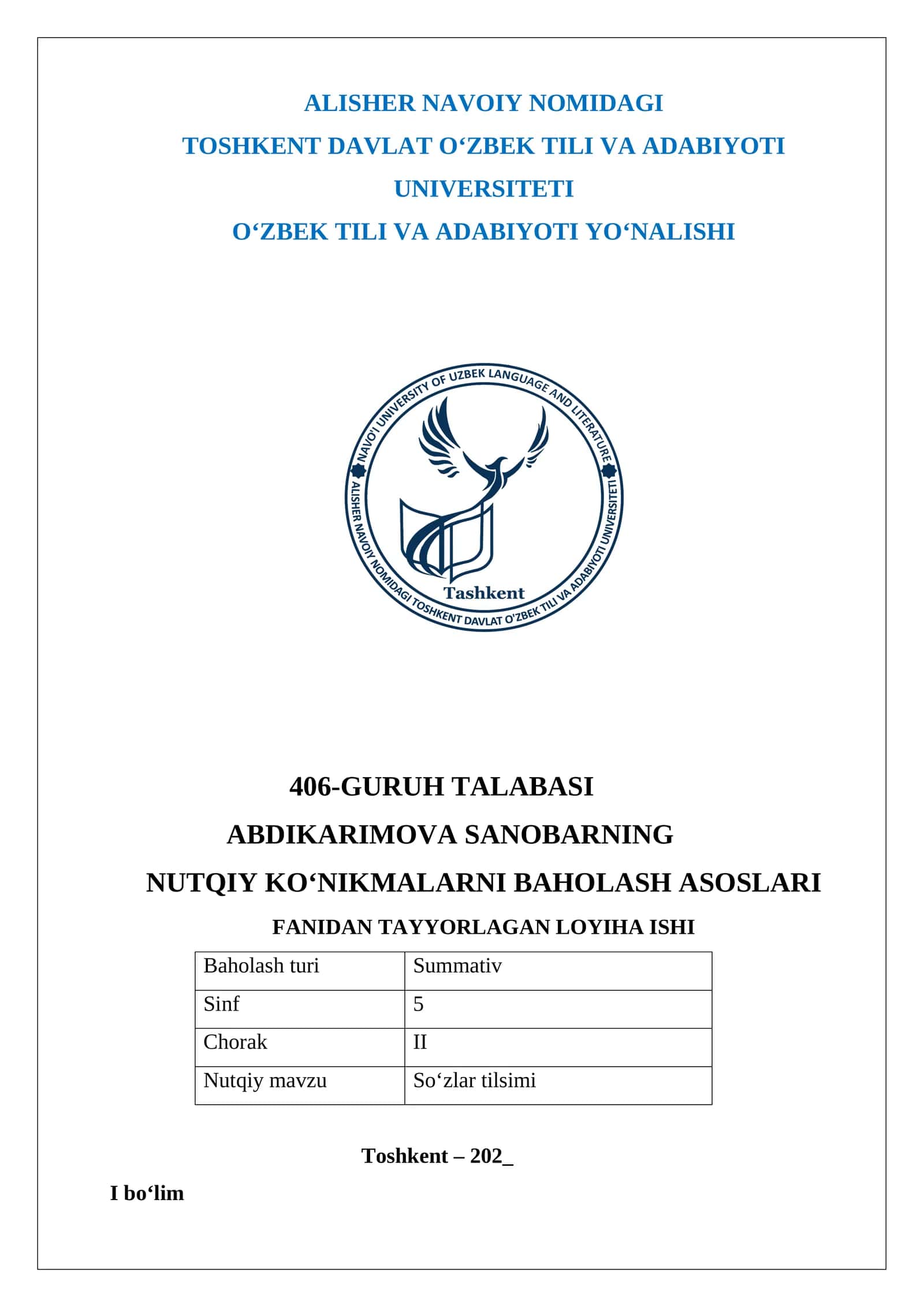 NUTQIY KO‘NIKMALARNI BAHOLASH ASOSLARI