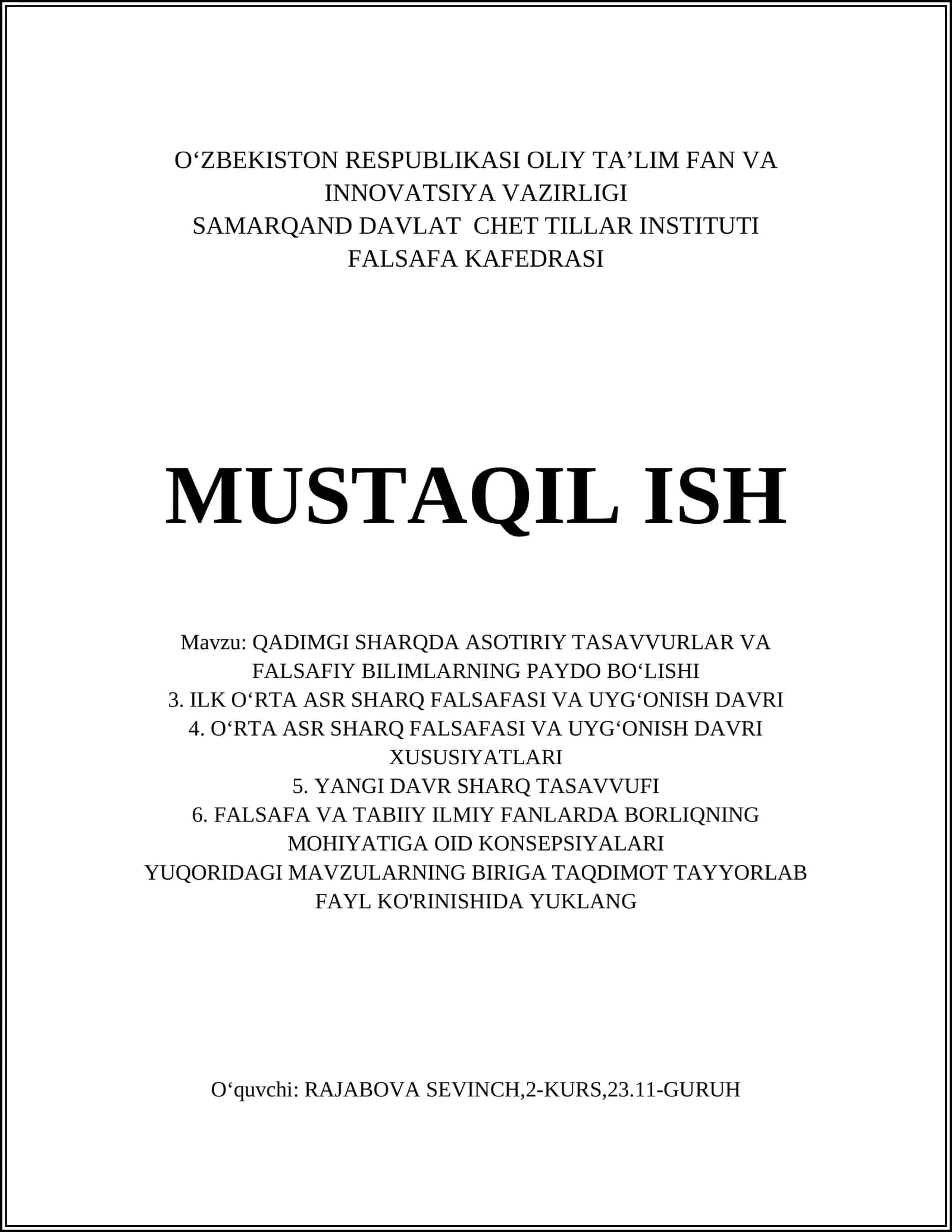 QADIMGI SHARQDA ASOTIRIY TASAVVURLAR VA FALSAFIY BILIMLARNING PAYDO BO‘LISHI