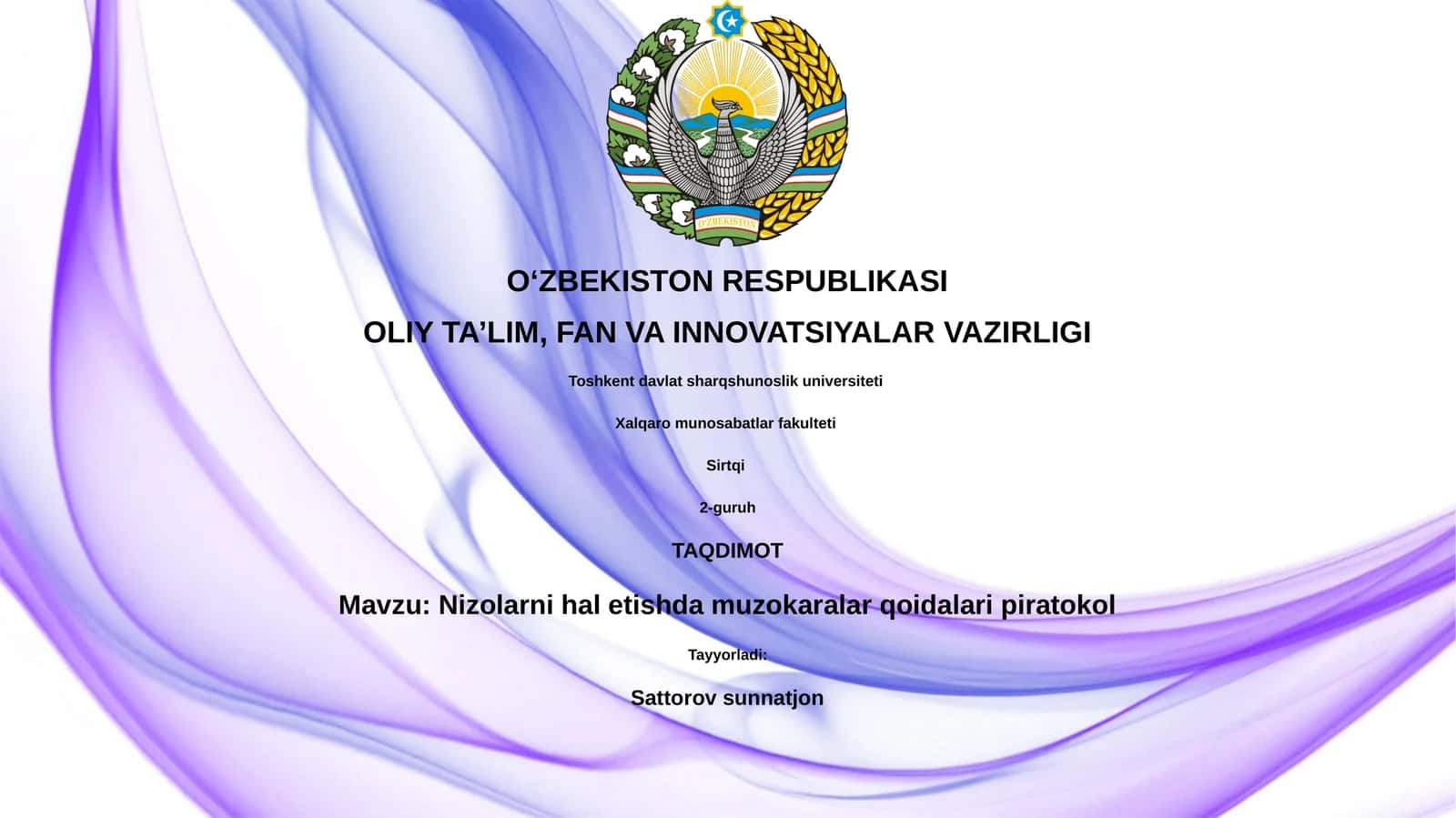 Nizolarni hal etishda muzokaralar qoidalari piratokol