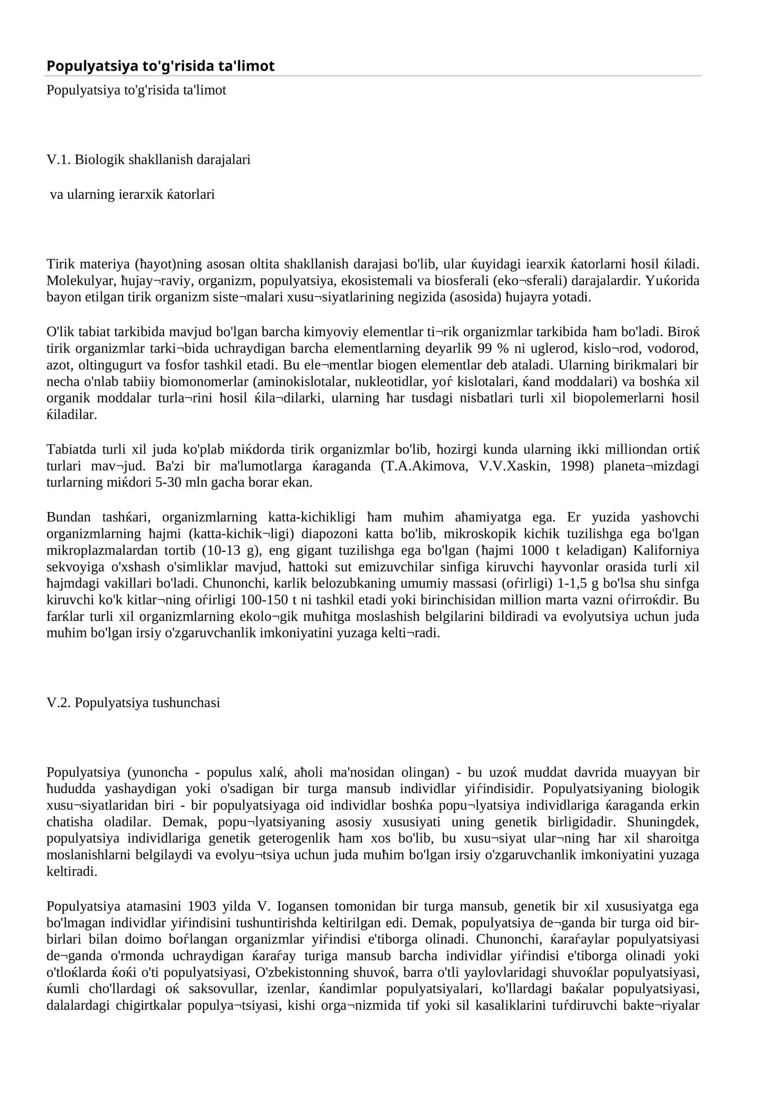 Populyatsiya to'g'risida ta'limot
