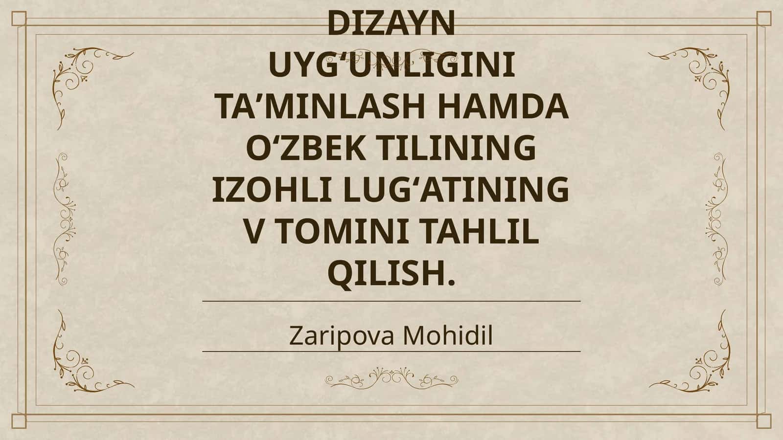 NASHRDA MATN VA DIZAYN UYGʻUNLIGINI TAʼMINLASH HAMDA OʻZBEK TILINING IZOHLI LUGʻATINING V TOMINI TAHLIL QILISH