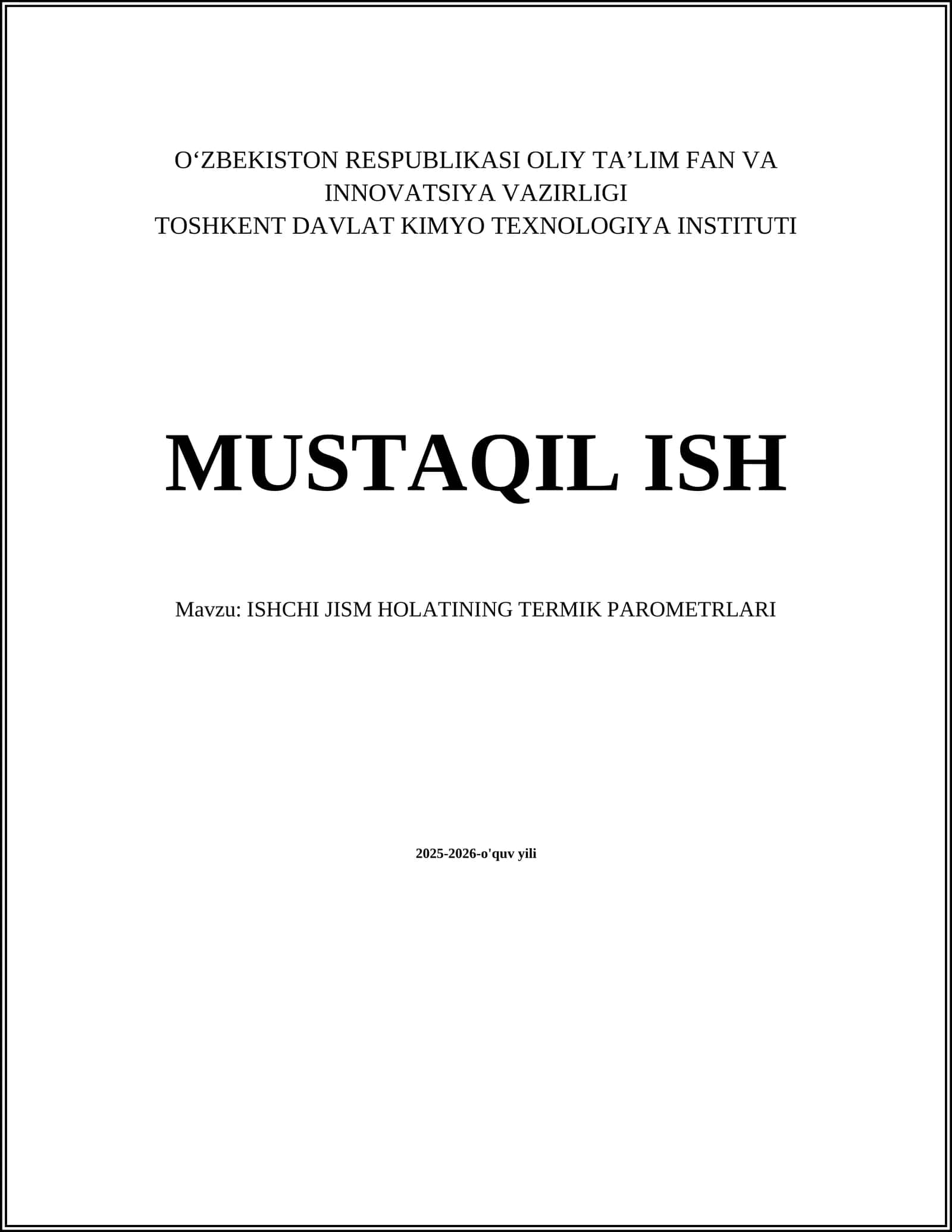 ISHCHI JISM HOLATINING TERMIK PAROMETRLARI