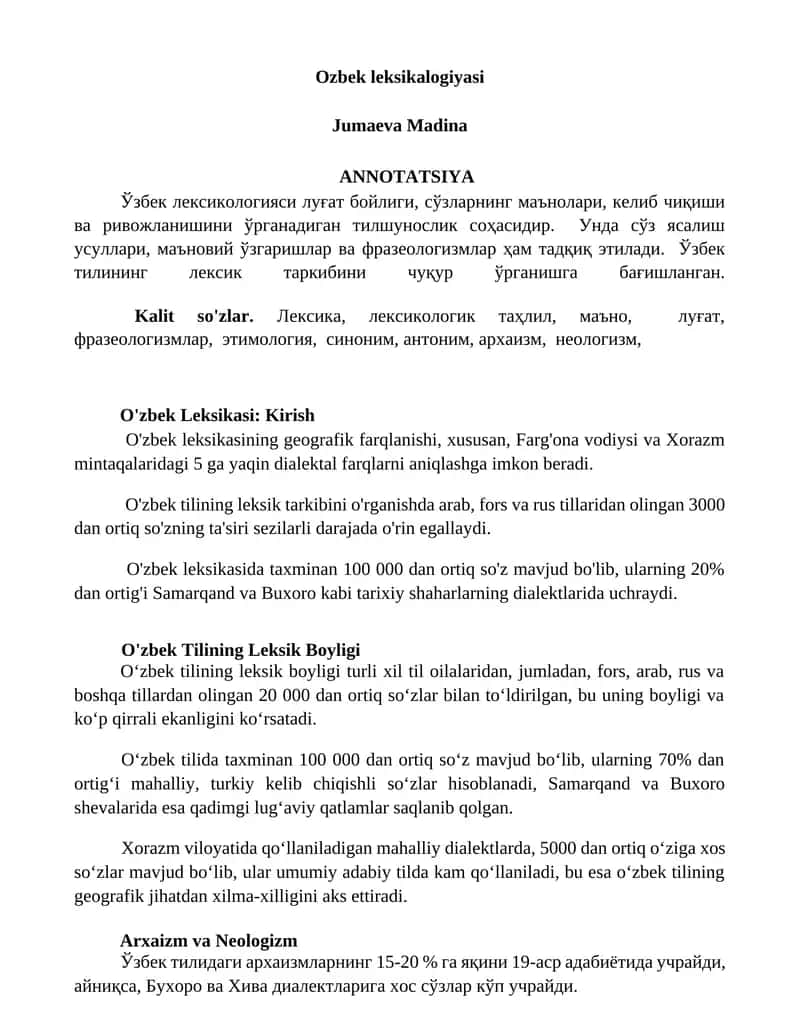 Oʻzbek leksikalogiyasi