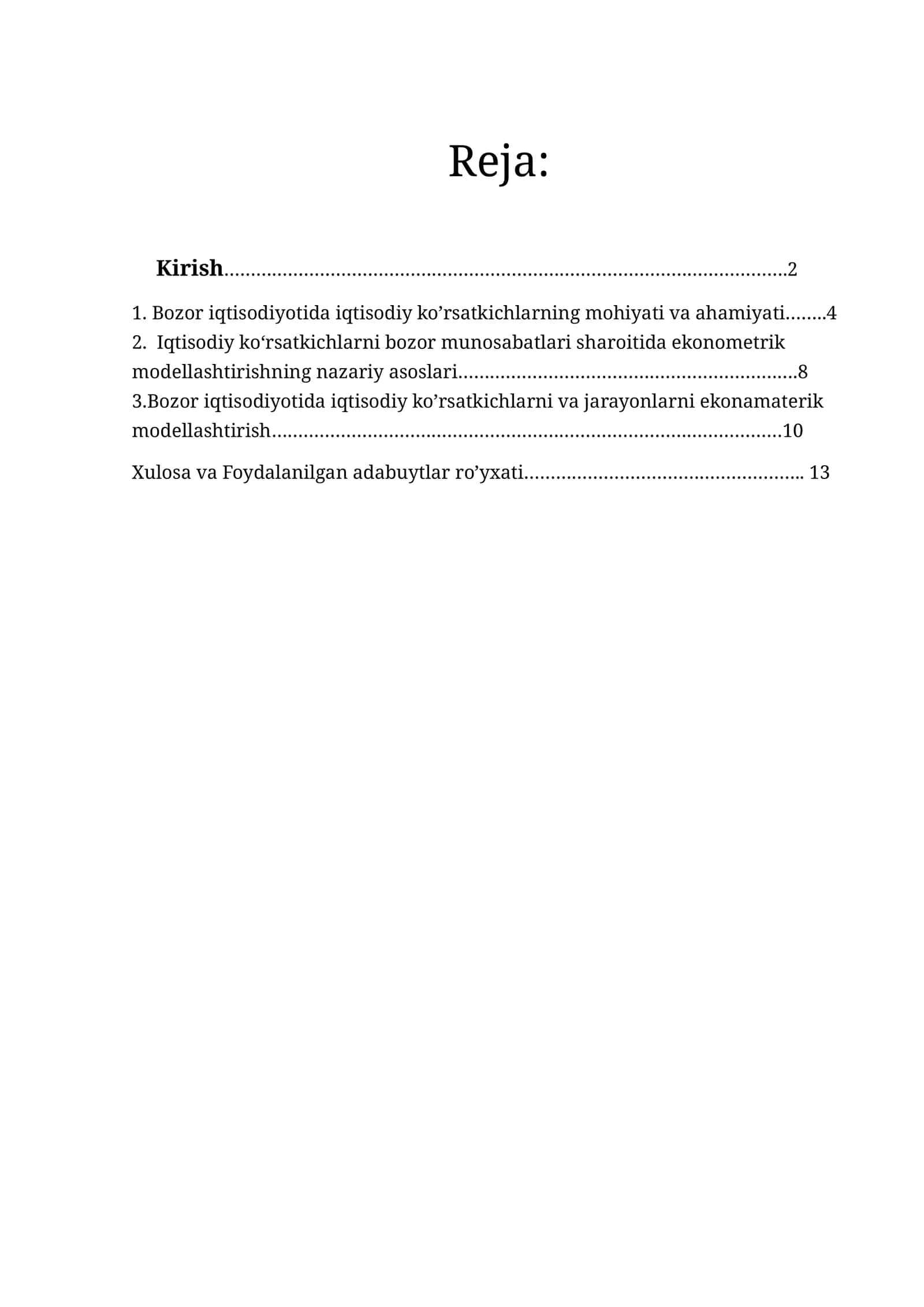 Iqtisodiy ko‘rsatkichlar va ekonometrik analiz