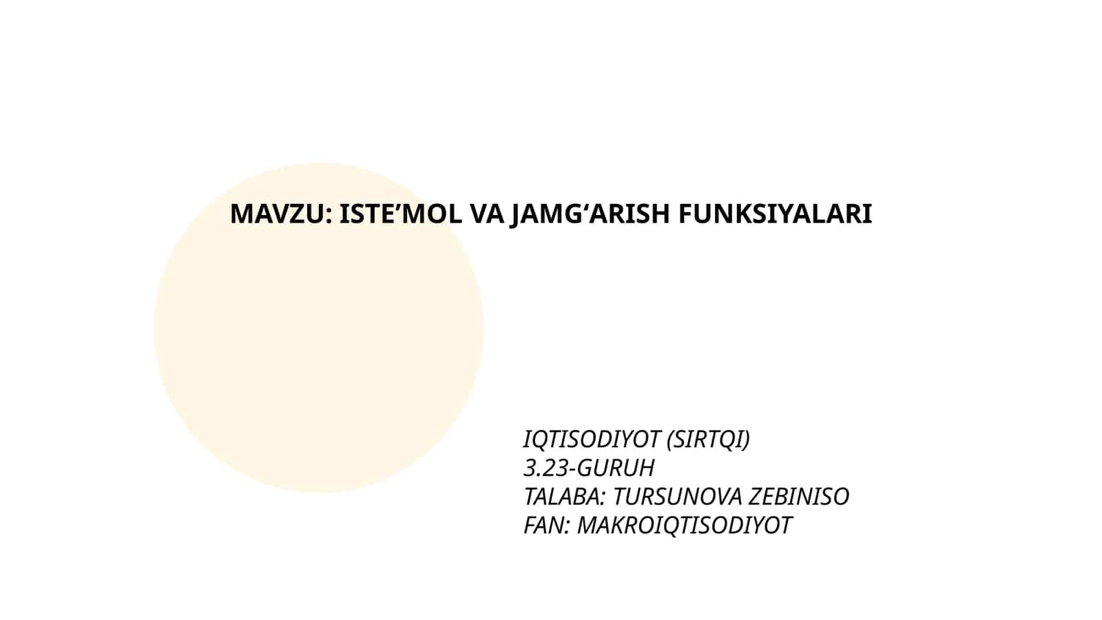 ISTEʼMOL VA JAMGʻARISH FUNKSIYALARI