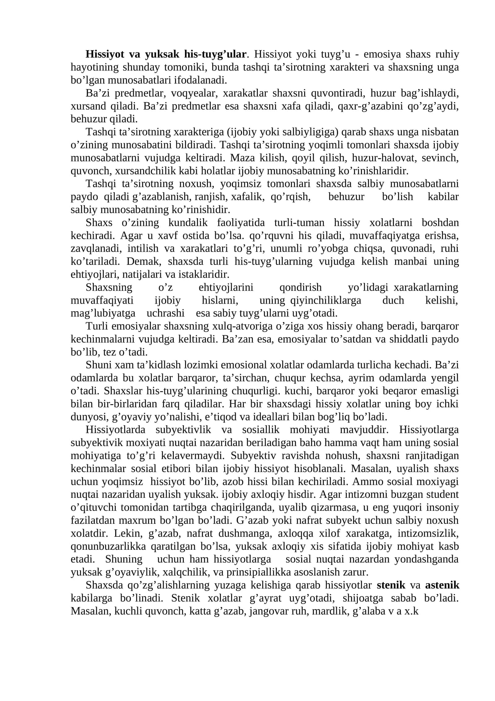 Hissiyot va yuksak his-tuyg’ular