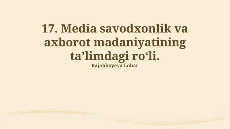Ommaviy axborot vositalari savodxonligi va axborot madaniyati: Ta'riflar va ahamiyati