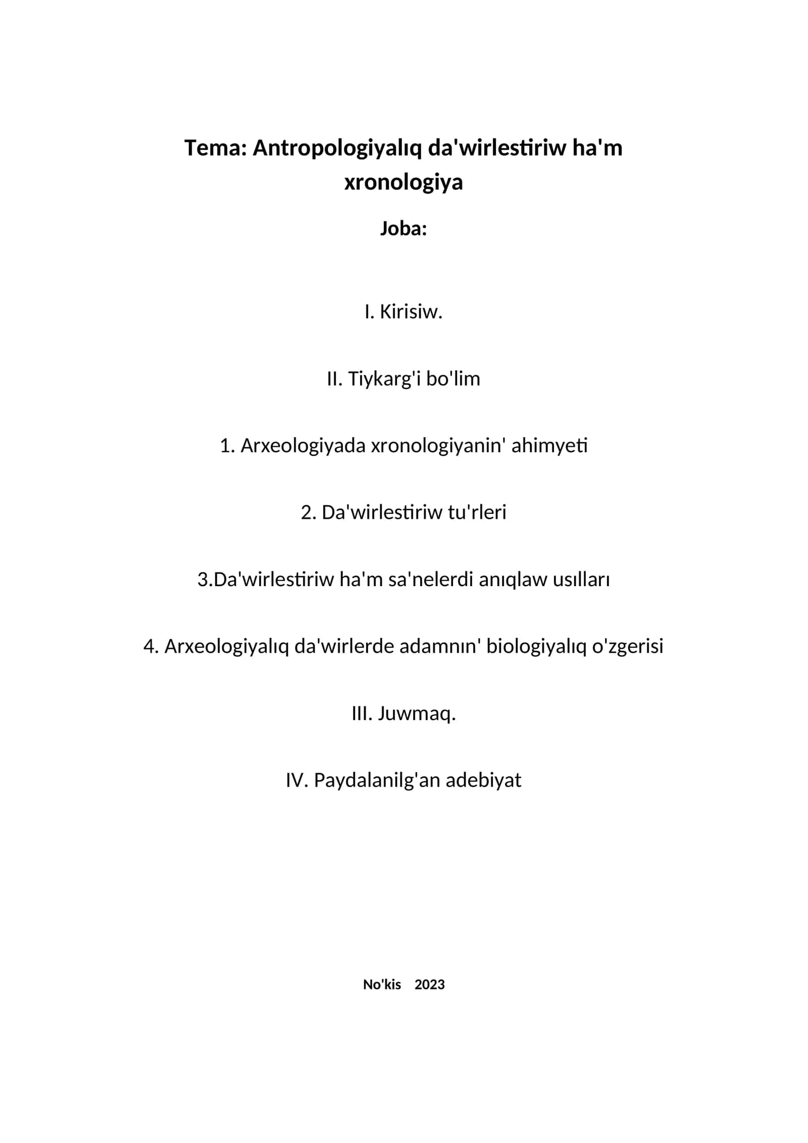 Antropologiyalıq da'wirlestiriw ha'm xronologiya