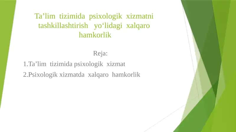 Ta’lim Tizimida Psixologik Xizmat