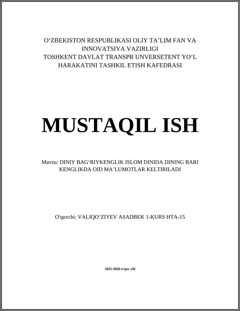 DINIY BAGʻRIYKENGLIK ISLOM DA