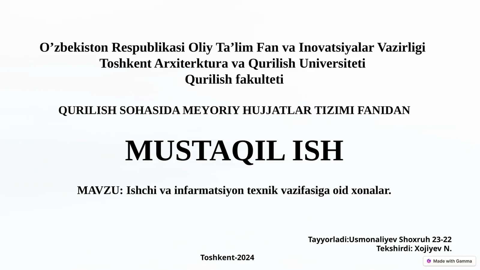 Ishchi va infarmatsiyon texnik vazifasiga oid xonalar. Turar joy binolarini akustikasi va ularni tashqishovqinlardan himoya qilish