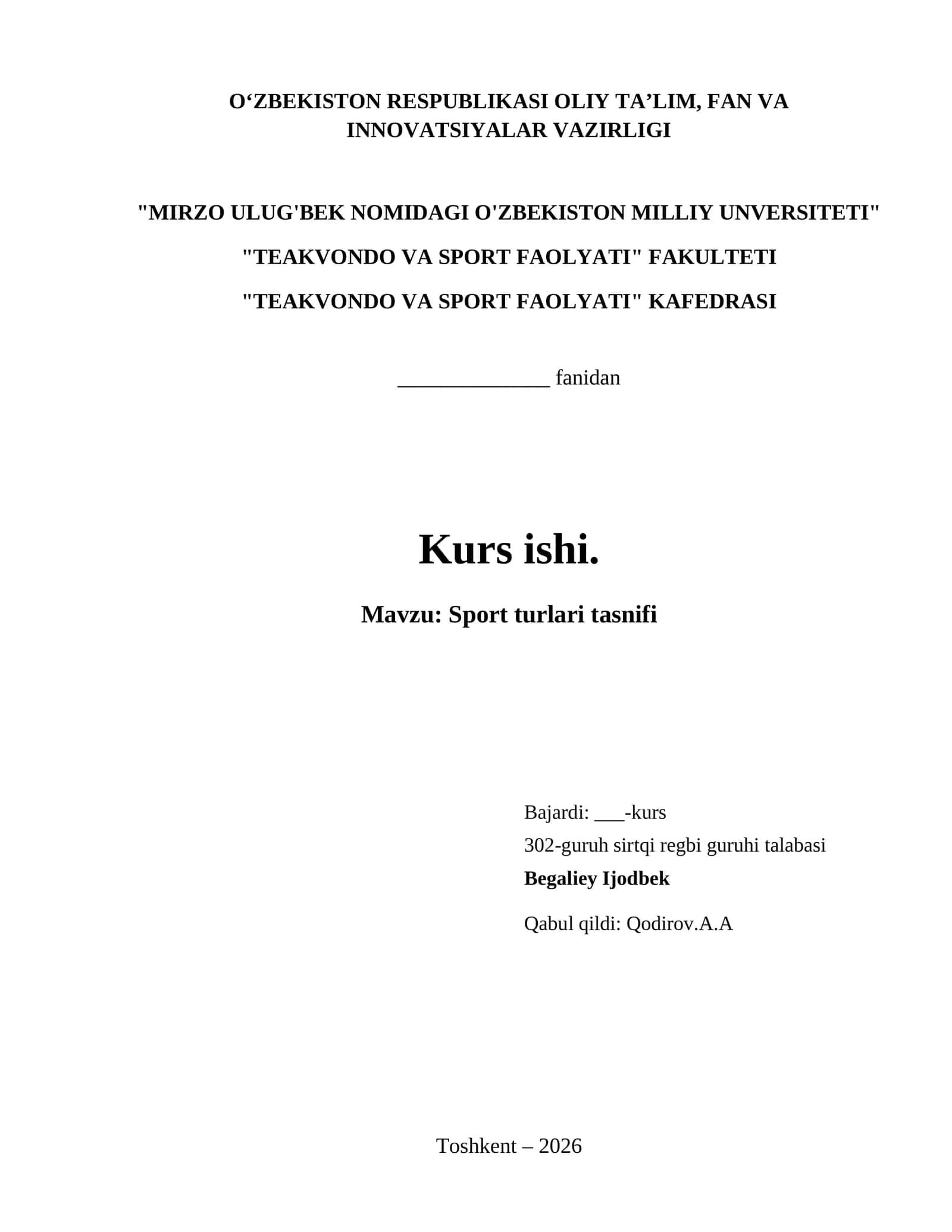 Sport turlari tasnifi