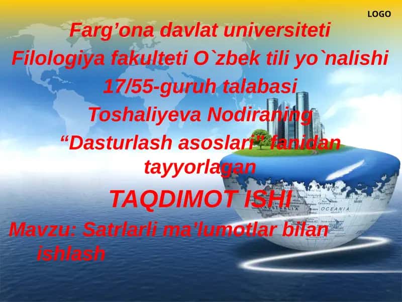 Dasturlash asoslari fanidan ta'lim