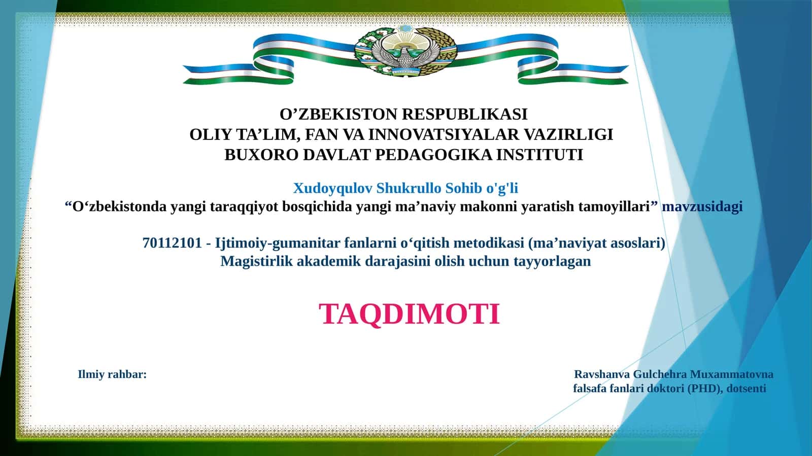 O‘zbеkistonda yangi taraqqiyot bosqichida yangi ma’naviy makonni yaratish tamoyillari