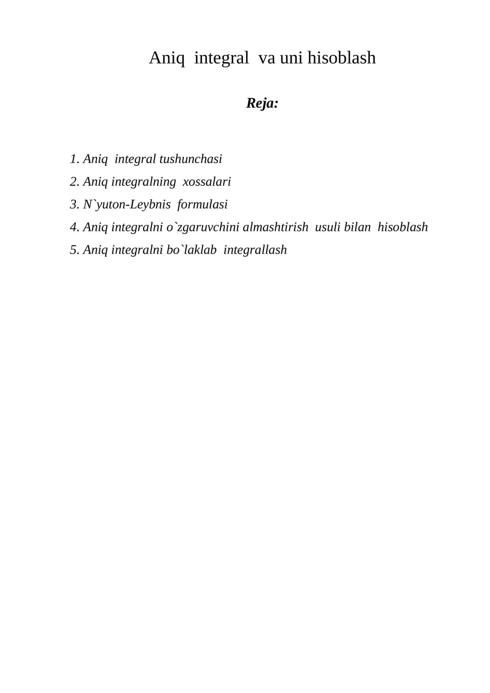 Aniq integral va uni hisoblash