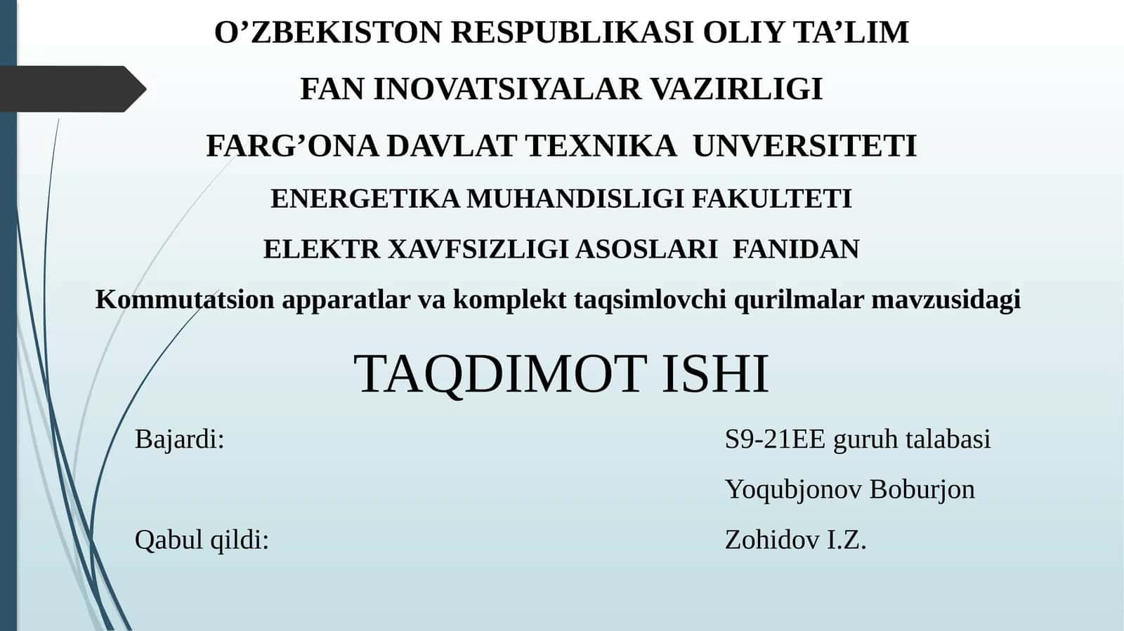 Kommutatsion apparatlar va komplekt taqsimlovdan qurilmalar mavzusidagi taqdimot ishi