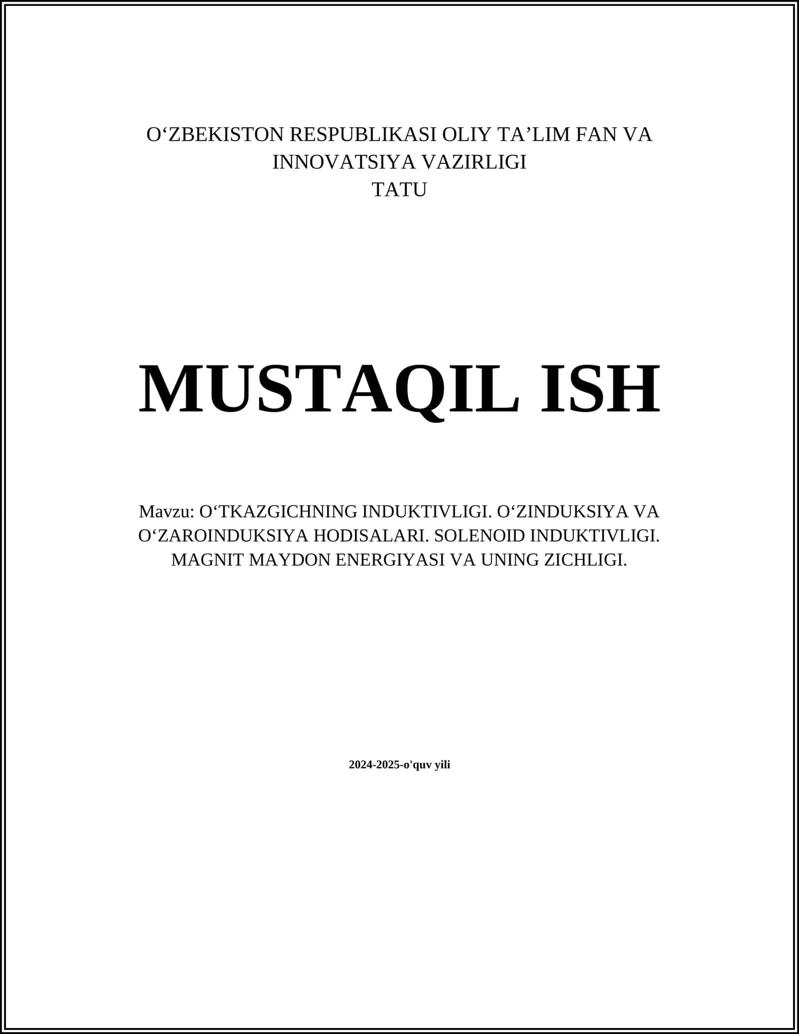 O‘tkazgichning induktivligi tushunchasi