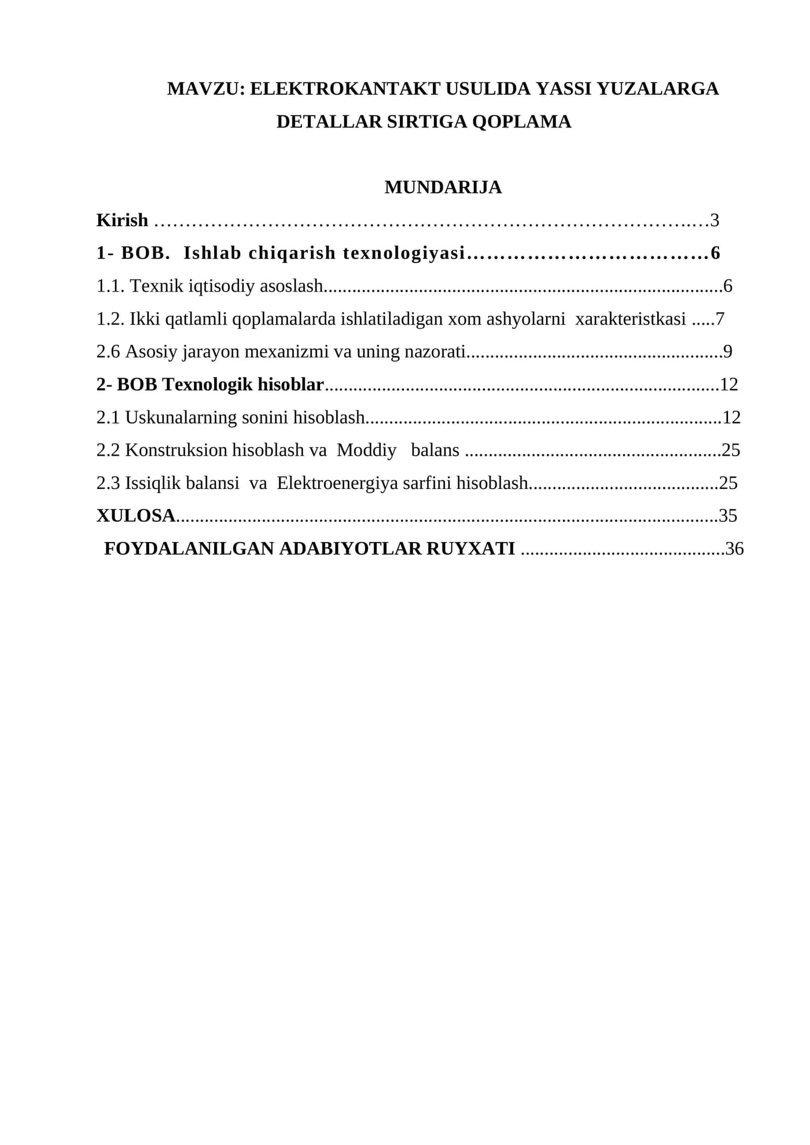ELEKTROKANTAKT USULIDA YASSI YUZALARGA DETALLAR SIRTIGA QOPLAMA