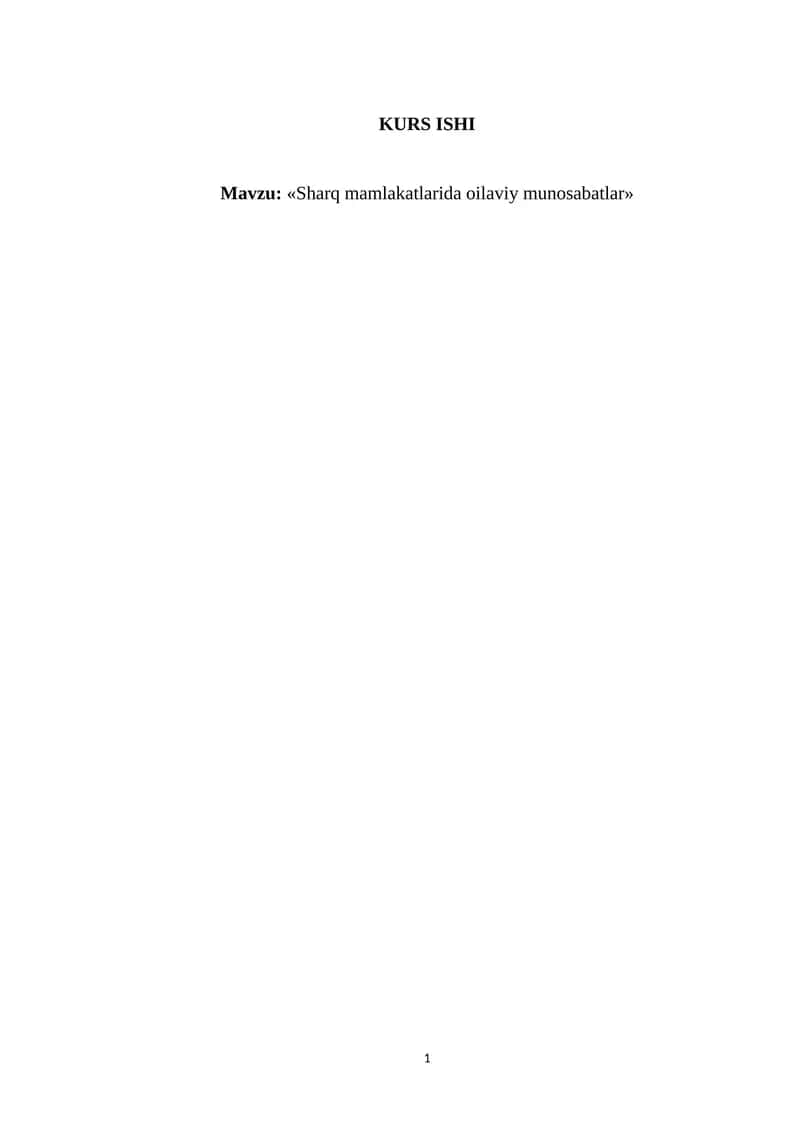 Sharq mamlakatlarida oilaviy munosabatlar