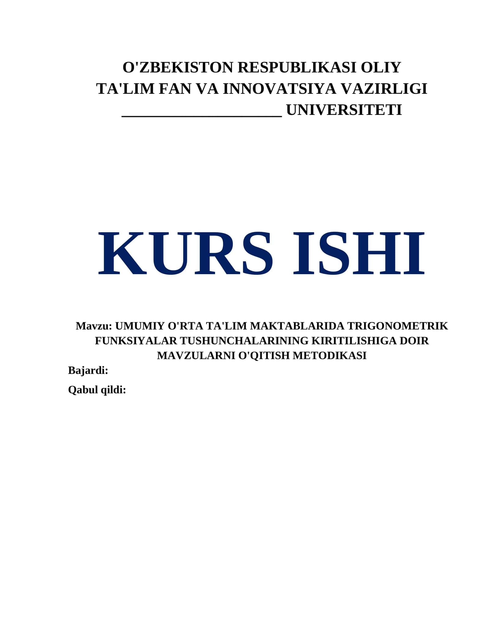 UMUMIY O'RTA TA'LIM MAKTABLARIDA TRIGONOMETRIK FUNKSIYALAR TUSHUNCHALARINING KIRITILISHIGA DOIR MAVZULARNI O'QITISH METODIKASI