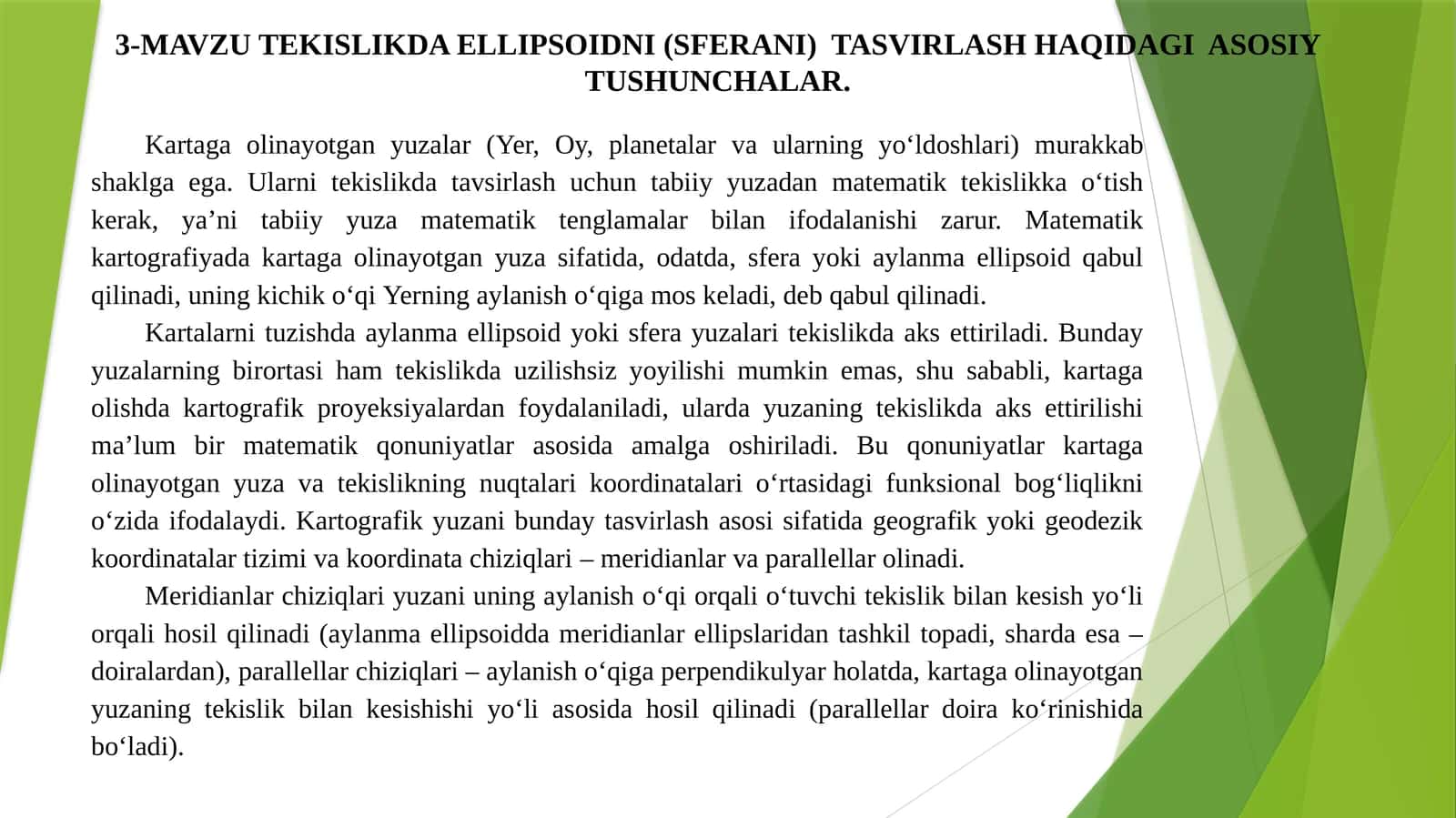 Ellipsoidni tasvirlash haqida tushunchalar