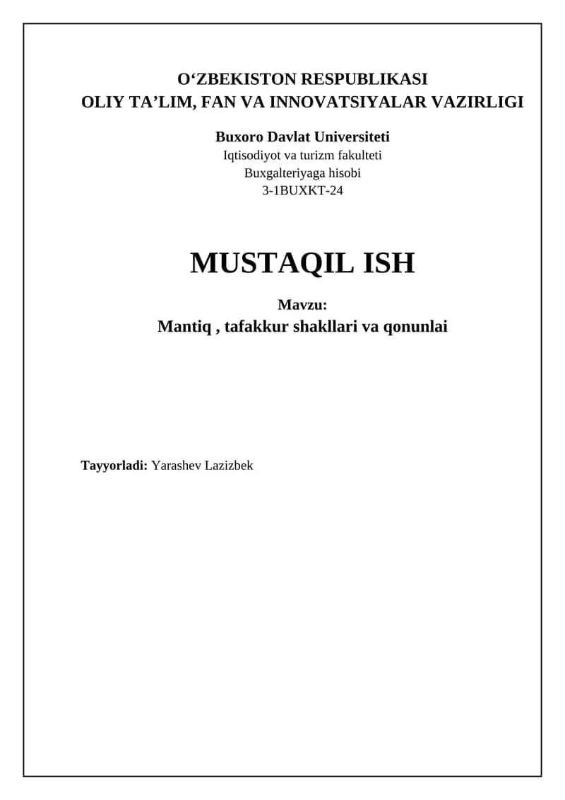 Mantiq asoslari va tafakkur shakllari