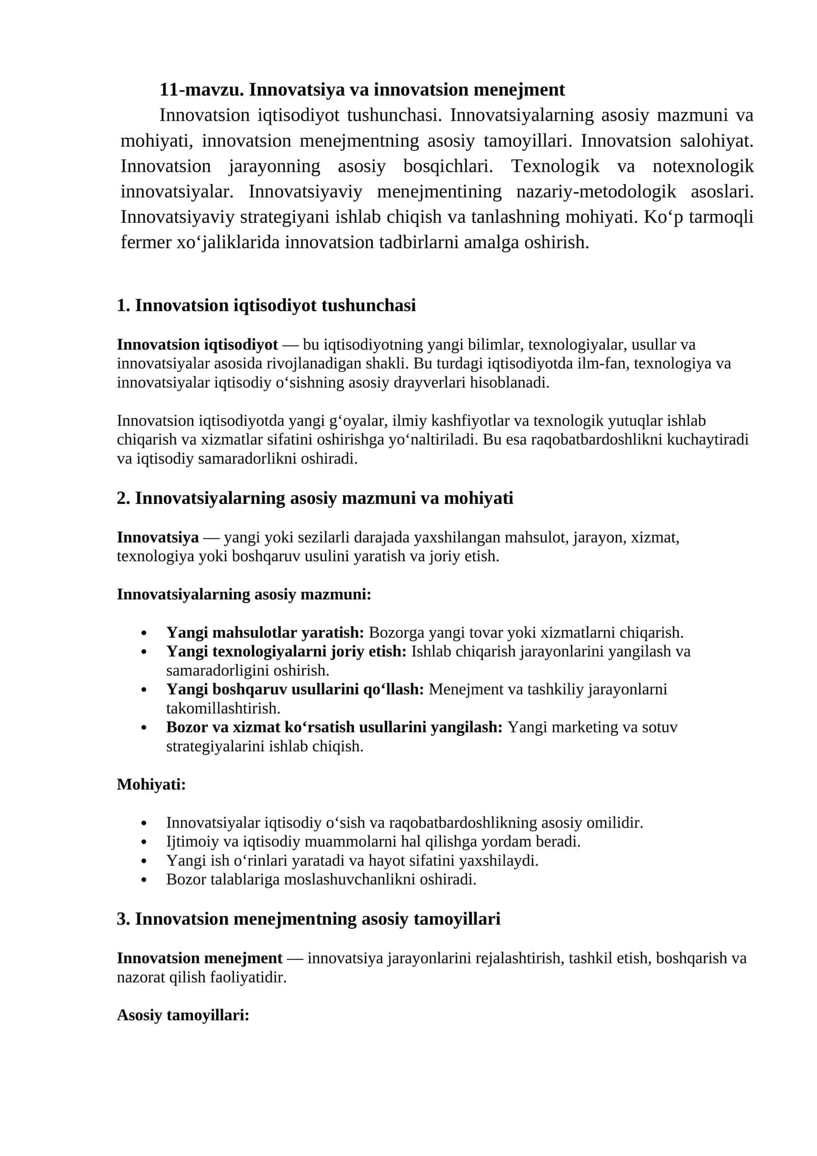 Innovatsiya va innovatsion menejment