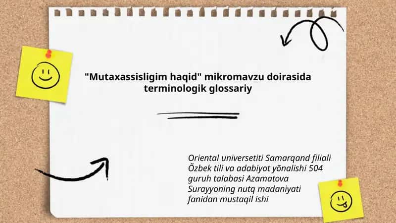 "Mutaxassisligim haqid" mikromavzu doirasida terminologik glossariy