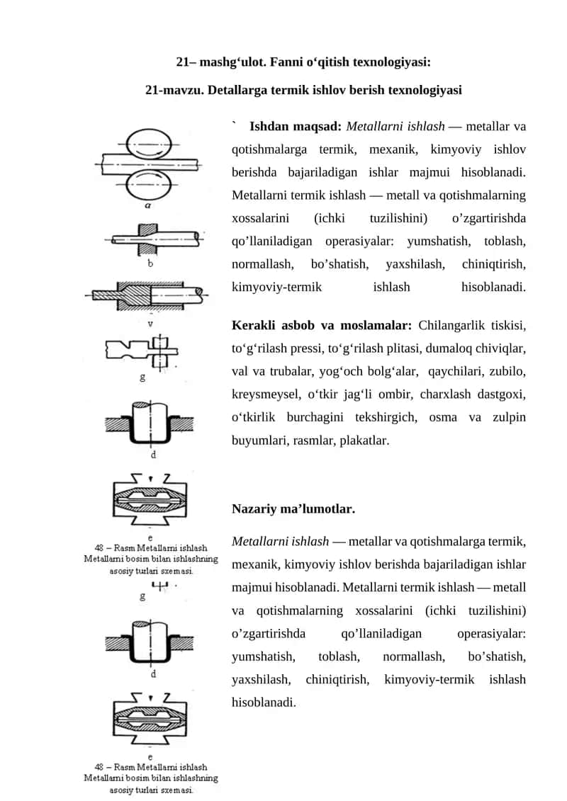 Detallarga termik ishlov berish texnologiyasi