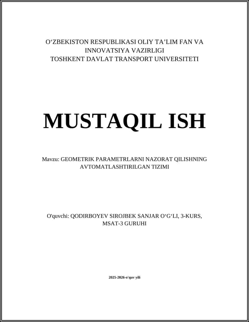 GEOMETRIK PARAMETRLARNI NAZORAT QILISHNING AVTOMATLASHTIRILGAN TIZIMI