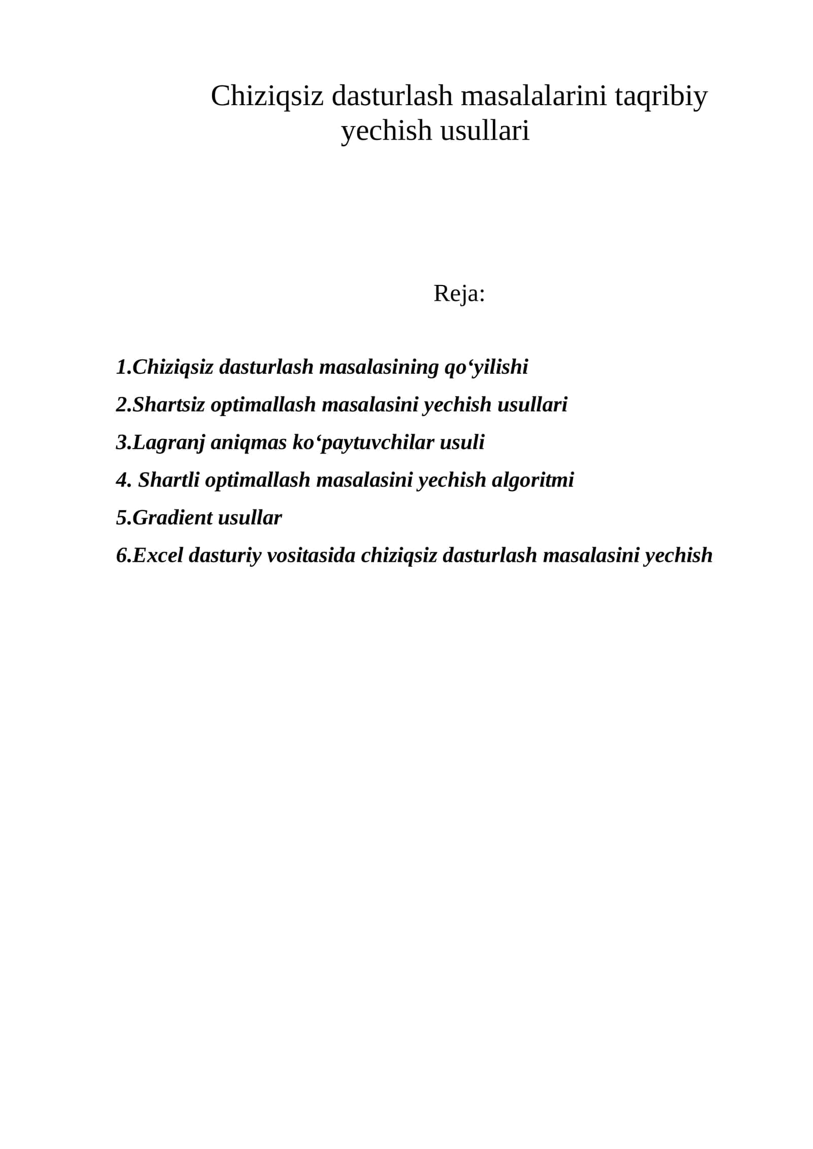 Chiziqsiz dasturlash masalalarini taqribiy yechish usullari