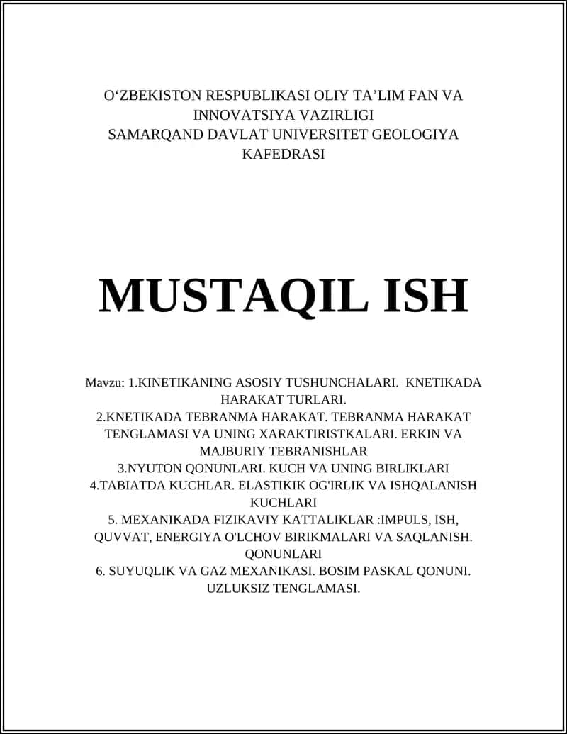 KINETIKANING ASOSIY TUSHUNCHALARI