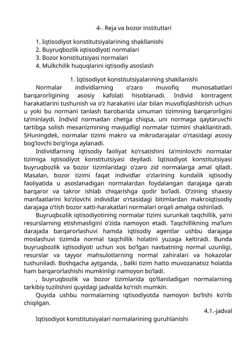 Reja va bozor institutlari