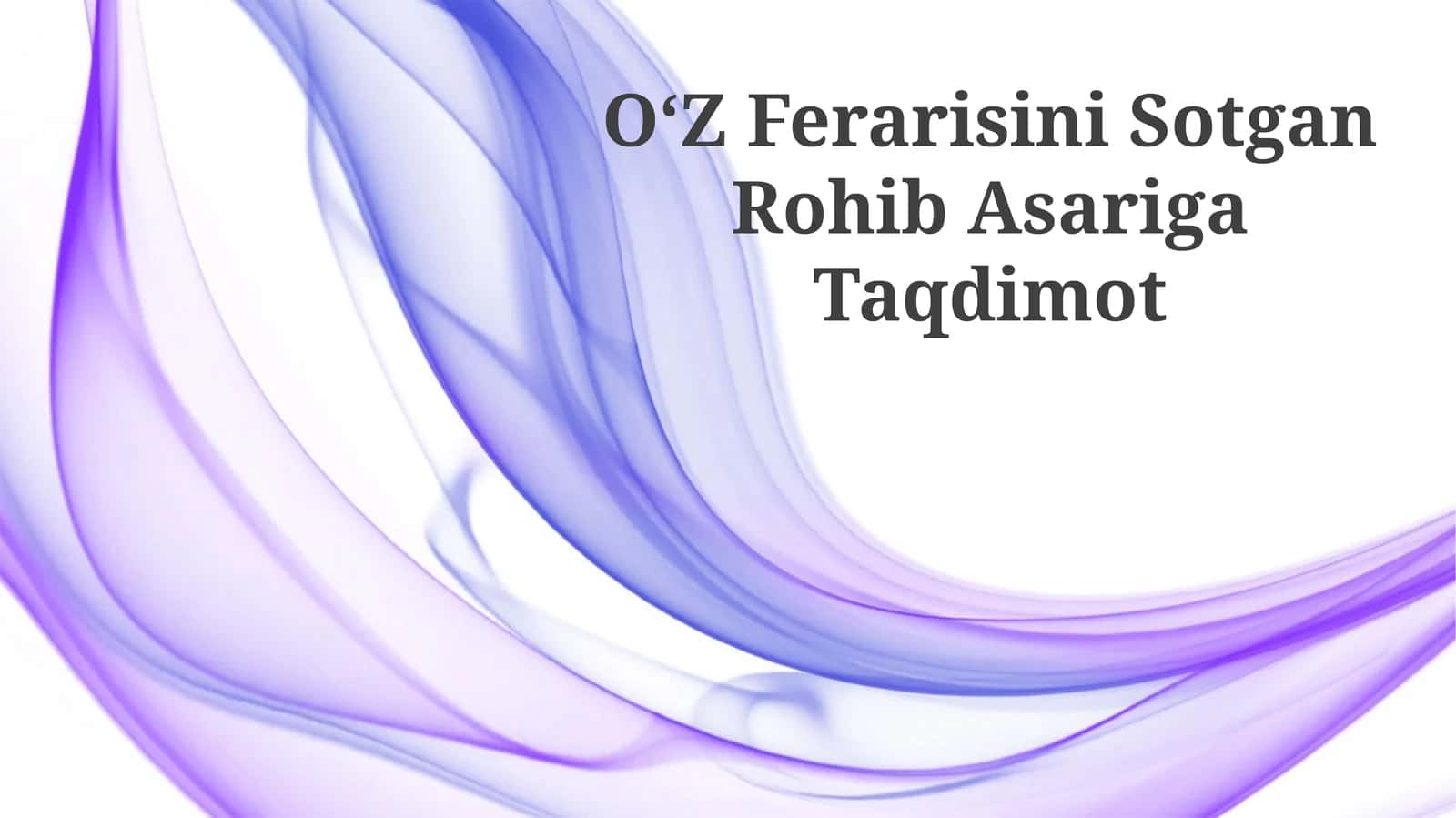 OʻZ Ferarisini Sotgan Rohib Asariga Taqdimot