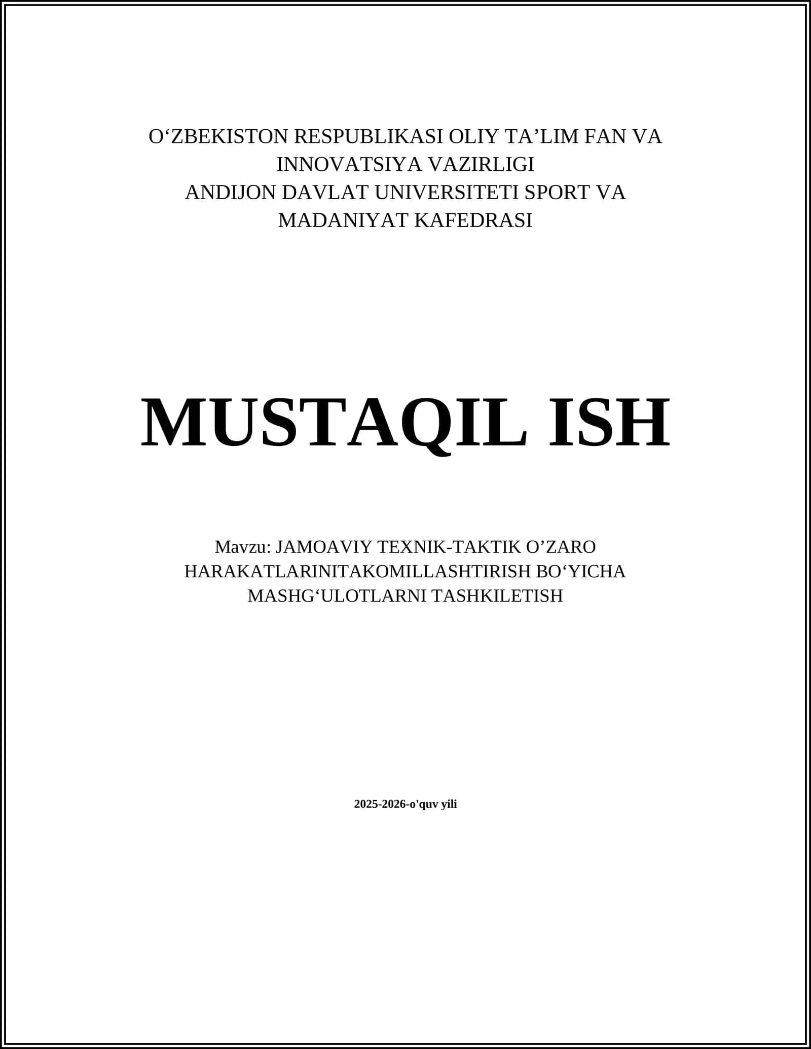Jamoaviy Texnik-Taktik Oʼzaro Harakatlarini Takomillashtirish Boʻyicha Mashgʻulotlar