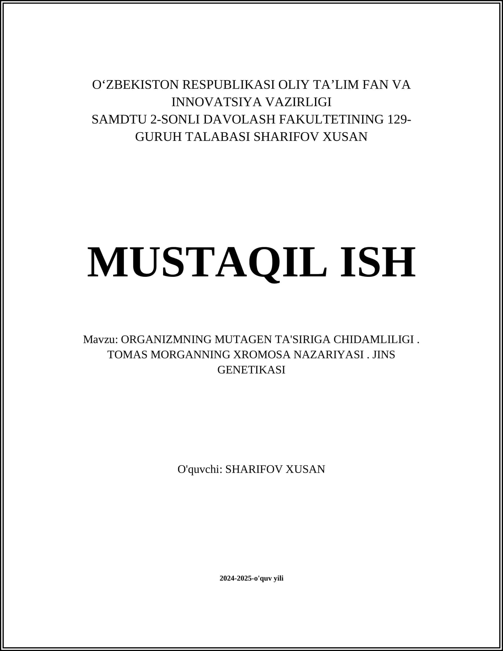 ORGANIZMNING MUTAGEN TA'SIRIGA CHIDAMLILIGI