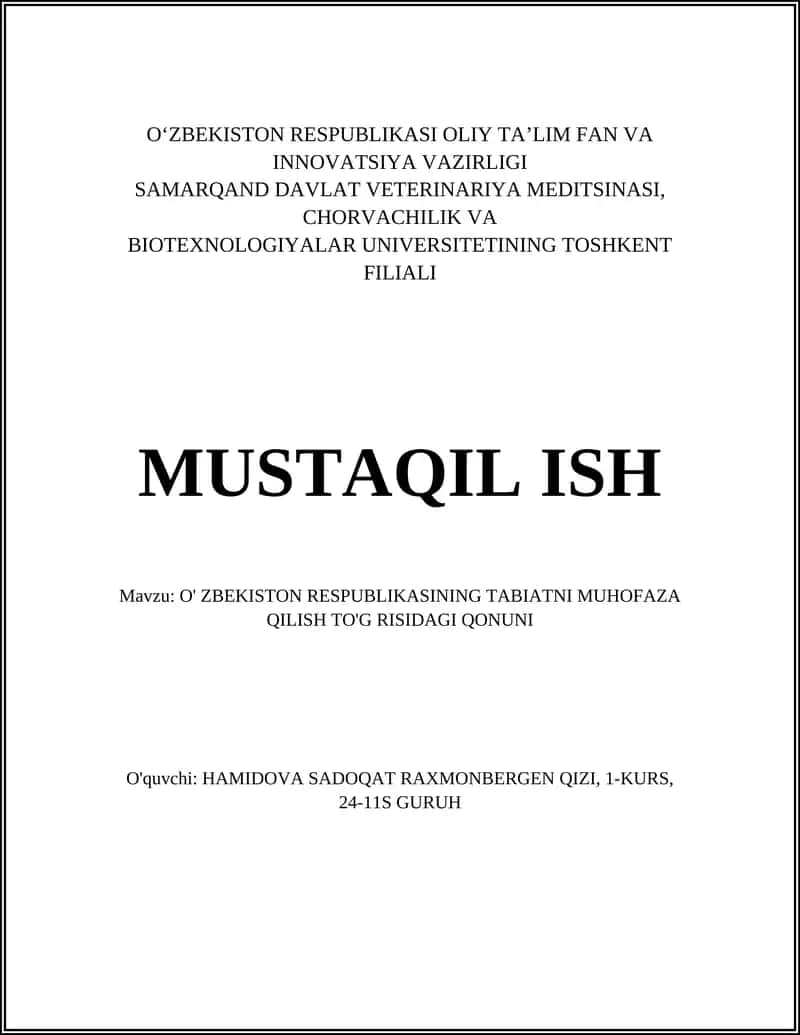 O'ZBEKISTON RESPUBLIKASINING TABIATNI MUHOFAZA QILISH TO'G'RISIDAGI QONUNI